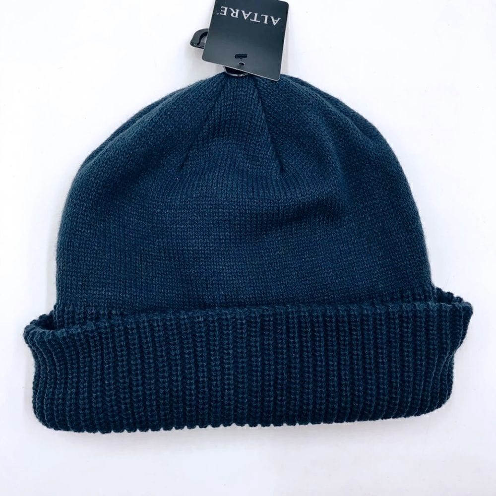 Altare Navy Blue Rib Knit Cuffed Beanie Hat, Unisex One Size